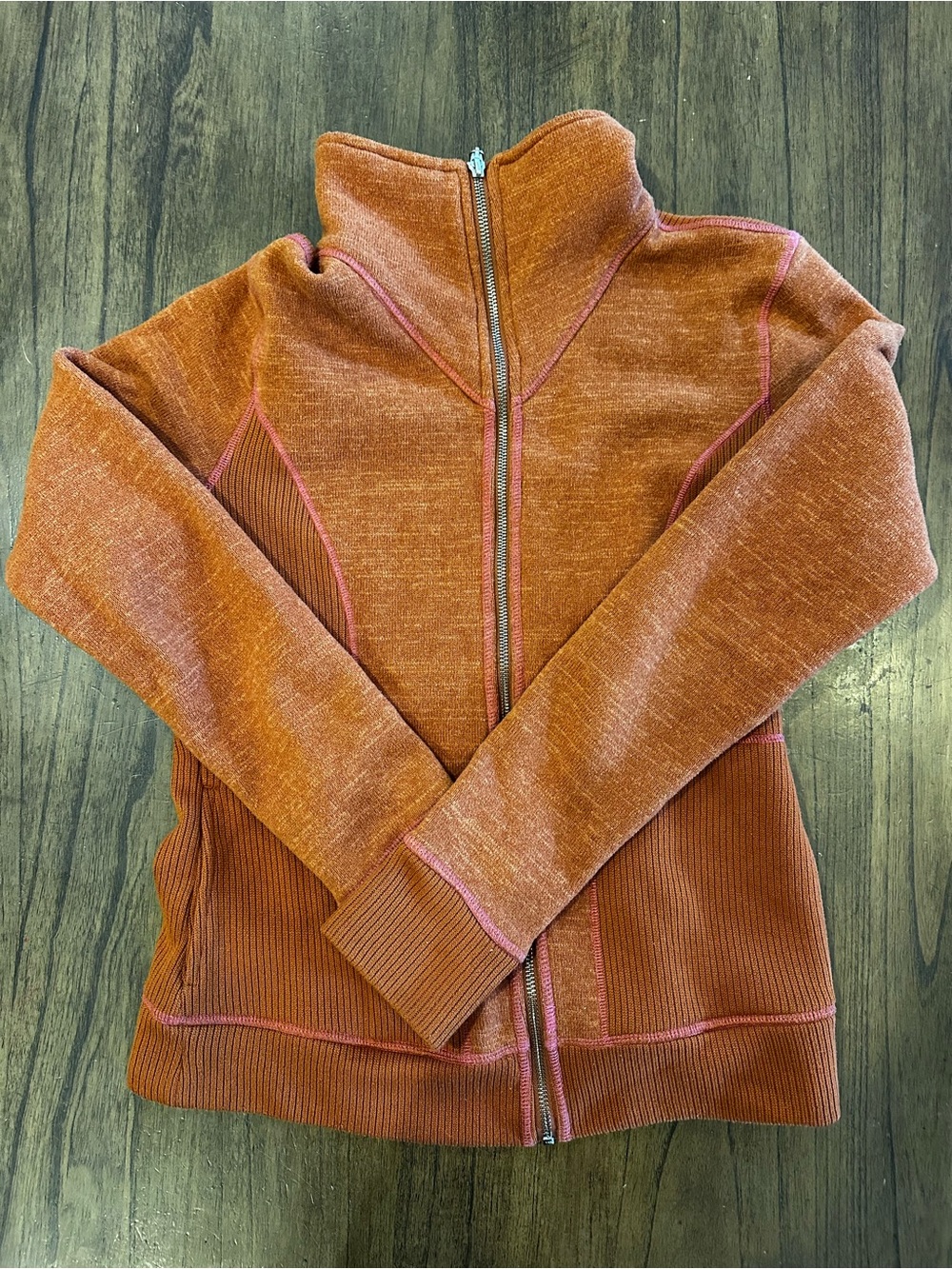 prAna Women’s Large Rust Orange Full Zip Mock Neck Sweater Jacket Ribbed